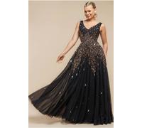 Goddiva Sunray Hand Embellished Sequin A-Line Sleeveless Maxi Dress - Black by Goddiva - Black - 10