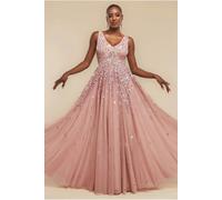 Goddiva Sunray Hand Embellished Sequin A-Line Sleeveless Maxi Dress - Blush Pink by Goddiva - Blush Pink - 10