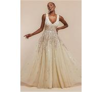 Goddiva Sunray Hand Embellished Sequin A-Line Sleeveless Maxi Dress - Ivory by Goddiva - Ivory - 14