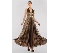 Goddiva Sunrise Foil Halterneck A Line Maxi Dress In Bronze Bronze