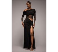 Goddiva Super Split Front Drawstring Maxi Skirt - Black by Goddiva - Black - M