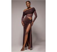 Goddiva Super Split Front Drawstring Maxi Skirt - Brown by Goddiva - Brown - S