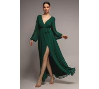 Goddiva Sustainable Front Split Wrap Style Chiffon Maxi Dress - Green by Goddiva - Green - 6