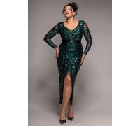 Goddiva Tassel & Sequin Maxi With Front Split In Emerald Emerald