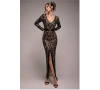 Goddiva Tassel & Sequin Midaxi With Front Split - Black by Goddiva - Black - 8