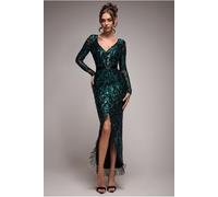 Goddiva Tassel & Sequin Midaxi With Front Split - Emerald Green by Goddiva - Emerald - 10