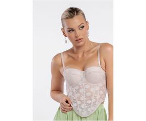 Goddiva Textured Floral Mesh Corset by Goddiva - Cream - M