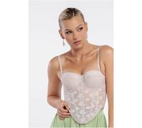 Goddiva Textured Floral Mesh Corset by Goddiva - Cream - S