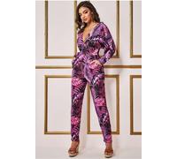 Goddiva Tropical Print Jumpsuit - Purple by Goddiva - Purple - 8