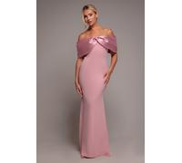 Goddiva Twist Knot Satin & Scuba Bardot Maxi Dress - Blush Pink by Goddiva - Blush - 16