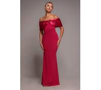 Goddiva Twist Knot Satin & Scuba Bardot Maxi Dress - Magenta by Goddiva - Magenta - 10