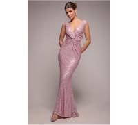 Goddiva Twisted Front Sequin Maxi Dress - Blush by Goddiva - Blush - 12