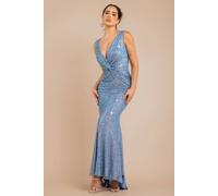 Goddiva Twisted Front Sequin Maxi In Blue Blue 14