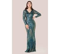 Goddiva Two Toned V Neck Sequin Maxi In Emerald Emerald 12