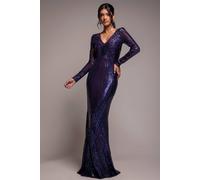 Goddiva Two Toned V Neck Sequin Maxi In Purple Purple 8