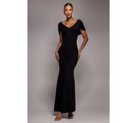 Goddiva V Neck Cowl Back Pleated Sleeve Scuba Maxi Dress - Black by Goddiva - Black - 10