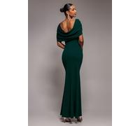 Goddiva V Neck Cowl Back Pleated Sleeve Scuba Maxi Dress - Emerald Green by Goddiva - Emerald Green - 18