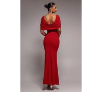 Goddiva V Neck Cowl Back Pleated Sleeve Scuba Maxi Dress - Red by Goddiva - Red - 10