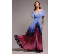 Goddiva Wavy Ombre A-Line Chiffon Maxi Dress - Blue by Goddiva - Blue - 12