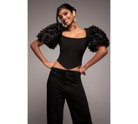 Goddiva Women's 3D Textured Sleeve Scuba Corset Top in Black | Size: 10