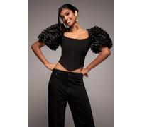 Goddiva Women's 3D Textured Sleeve Scuba Corset Top in Black | Size: 16 Goddiva Black 16