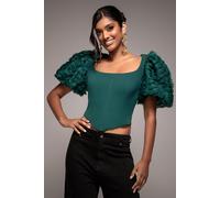 Goddiva Women's 3D Textured Sleeve Scuba Corset Top in Emerald | Size: 14 Goddiva Emerald 14