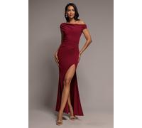 Goddiva Women's Asymmetric One Shoulder Front Split Scuba Crepe Maxi Dress in Burgundy | Size: 10 Goddiva Burgundy 10