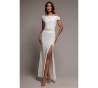 Goddiva Women's Asymmetric One Shoulder Front Split Scuba Crepe Maxi Dress in White | Size: 10