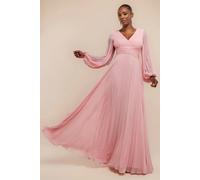 Goddiva Women's Balloon Sleeve Chiffon Maxi in Light Pink | Size: 8 Goddiva Light Pink 8
