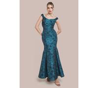 Goddiva Women's Bardot Jacquard Maxi Dress in Emerald | Size: 8 Goddiva Emerald 8