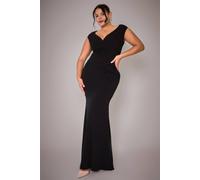 Goddiva Women's Bardot Pleated Maxi Dress in Black | Size: 22 Goddiva Black 22