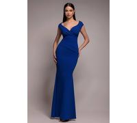 Goddiva Women's Bardot Pleated Maxi Dress in Blue | Size: 10