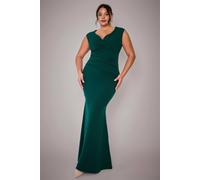Goddiva Women's Bardot Pleated Maxi Dress in Dark Green | Size: 18