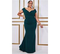 Goddiva Women's Bardot Pleated Maxi Dress in Emerald | Size: 22 Goddiva Emerald 22