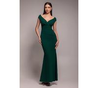 Goddiva Women's Bardot Pleated Maxi Dress in Green | Size: 10 Goddiva Green 10