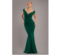 Goddiva Women's Bardot Pleated Maxi Dress in Green | Size: 8 Goddiva Green 8
