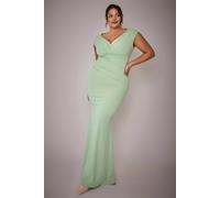 Goddiva Women's Bardot Pleated Maxi Dress in Pale Green | Size: 26