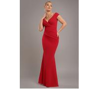 Goddiva Women's Bardot Pleated Maxi Dress in Red | Size: 12 Goddiva Red 12