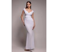Goddiva Women's Bardot Pleated Maxi Dress in White | Size: 8