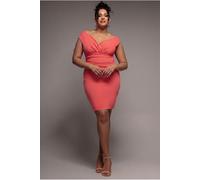 Goddiva Women's Bardot Pleated Midi Dress in Coral | Size: 24 Goddiva Coral 24