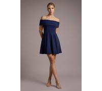 Goddiva Women's Bardot Scuba Crepe Skater Mini Dress in Navy | Size: 8 Goddiva Navy 8
