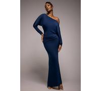 Goddiva Women's Bat Wing Elasticated Side Gather Maxi Dress in Navy | Size: 10
