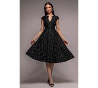Goddiva Women's Bead Embellished Jacquard A Line Midi Dress in Black | Size: 10
