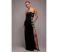 Goddiva Women's Bow Embellished Strapless Mermaid Maxi Dress in Black | Size: 18