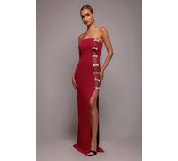 Goddiva Women's Bow Embellished Strapless Mermaid Maxi Dress in Wine | Size: 14