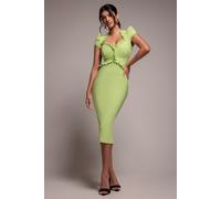 Goddiva Women's Cap Sleeve Frill Edge Midi Dress in Lime | Size: 12 Goddiva Lime 12