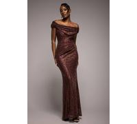Goddiva Women's Cap Sleeve Iridescent Sequin Cowl Maxi Dress in Brown | Size: 18