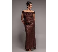 Goddiva Women's Cap Sleeve Iridescent Sequin Cowl Maxi Dress in Brown | Size: 26