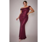 Goddiva Women's Cap Sleeve Iridescent Sequin Cowl Maxi Dress in Burgundy | Size: 22 Goddiva Burgundy 22
