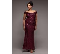 Goddiva Women's Cap Sleeve Iridescent Sequin Cowl Maxi Dress in Burgundy | Size: 24